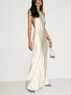 NEW Reformation Jeany Silk Long Dress Backless Fior di Latte Cream Bridal Size S
